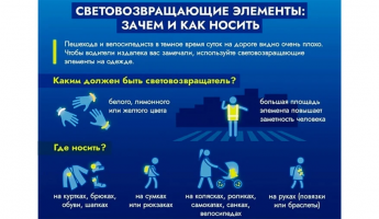 Уважаемые жители Краснопартизанского района!   Напоминаем вам о том, что в тёмное время суток и в условиях недостаточной видимости необходимо носить светоотражающую одежду