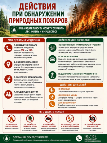 Действия при обнаружении природного пожара